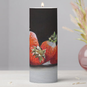 Realistic Strawberries Still Life Oil Painting Pillar Candle