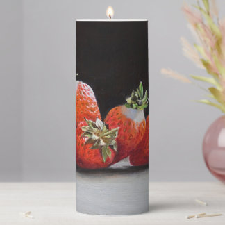 Realistic Strawberries Still Life Oil Painting Pillar Candle