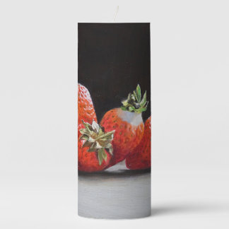 Realistic Strawberries Still Life Oil Painting Pillar Candle