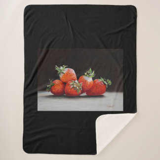 Realistic Strawberries Still Life Oil Painting Sherpa Blanket