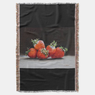 Realistic Strawberries Still Life Oil Painting Throw Blanket