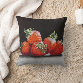 Realistic Strawberries Still Life Oil Painting Throw Pillow