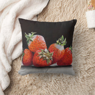 Realistic Strawberries Still Life Oil Painting Throw Pillow