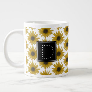 Realistic Sunflower 3D Pattern Monogram Giant Coffee Mug
