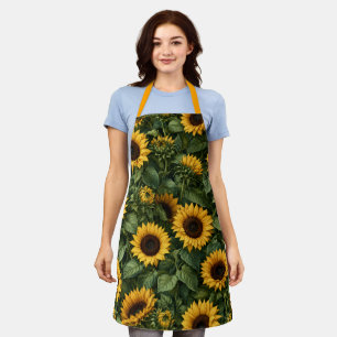 Realistic Sunflower Botanical Art Apron
