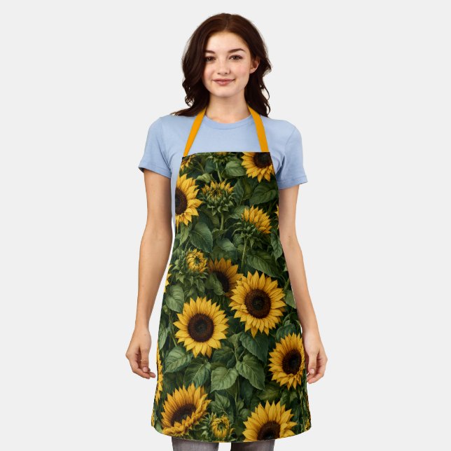 Realistic Sunflower Botanical Art Apron (Worn)