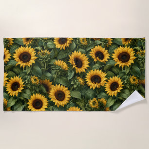 Realistic Sunflower Botanical Art Beach Towel