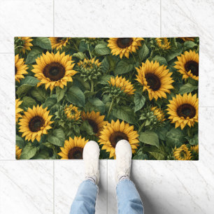 Realistic Sunflower Botanical Art Doormat