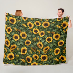 Realistic Sunflower Botanical Art Fleece Blanket