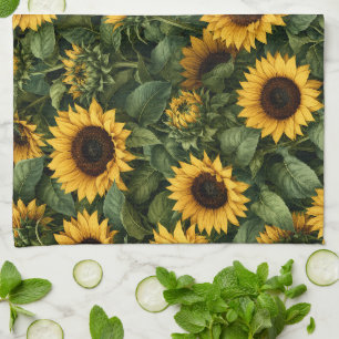 Realistic Sunflower Botanical Art Kitchen Towel