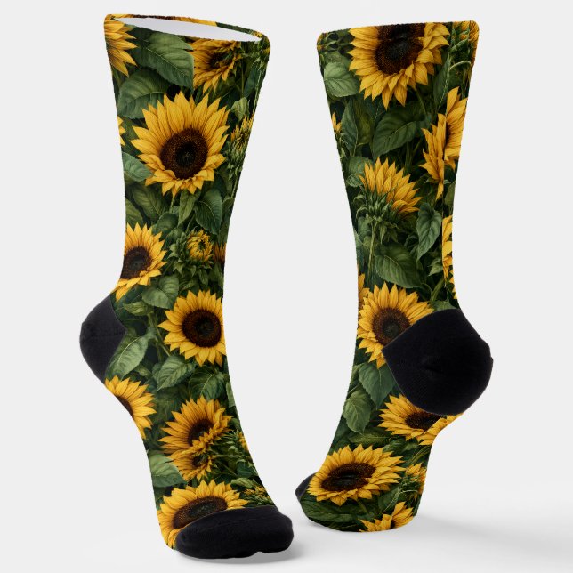 Realistic Sunflower Botanical Art Socks (Angled)