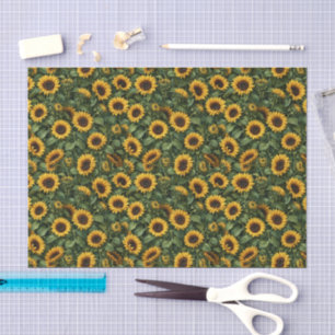 Realistic Sunflower Botanical Art Tissue Paper