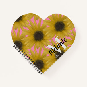 Realistic Sunflower Garden Custom Monogram Pink Notebook