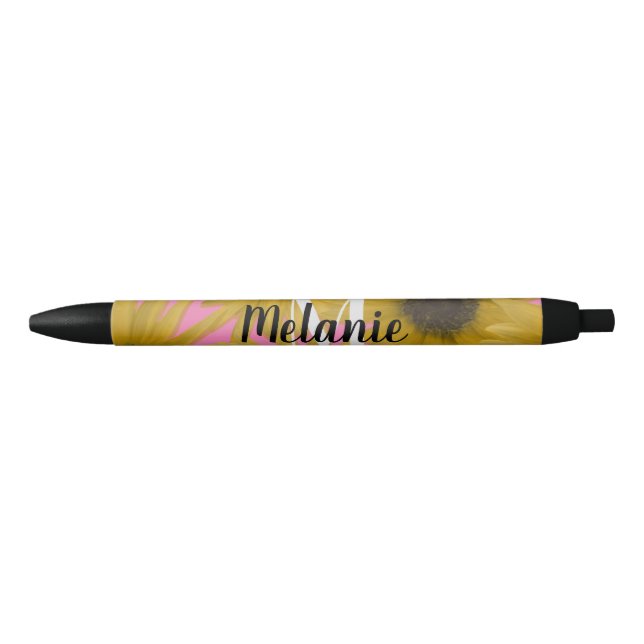 Realistic Sunflower Garden Custom Monogram Pink   Pen (Front)