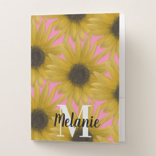 Realistic Sunflower Garden Custom Monogram Pink  Pocket Folder