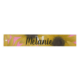 Realistic Sunflower Garden Custom Monogram Pink Ruler