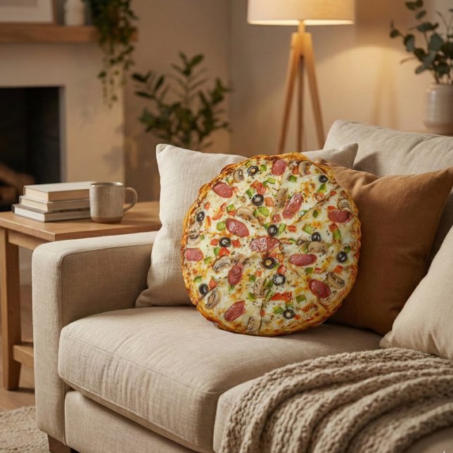 Realistic Supreme Pizza - Funny 3D Food Shaped Round Pillow (Creator Uploaded)