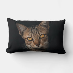 Realistic Tabby Cat Portrait Black Throw Pillow