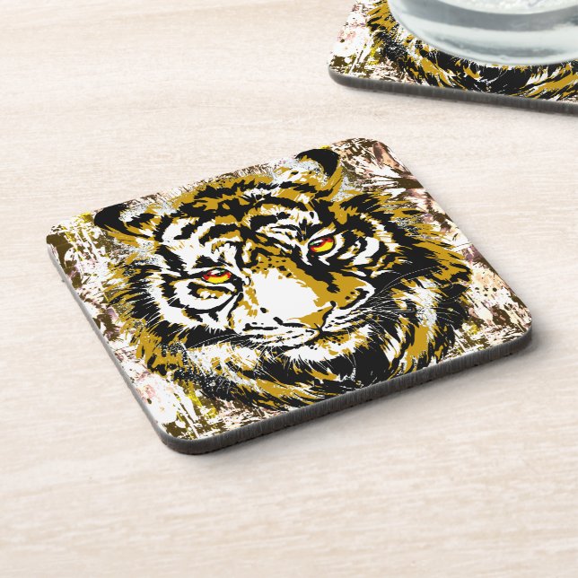 Realistic Tiger - Cool Tiger Head Drawing Coasters (Left Side)