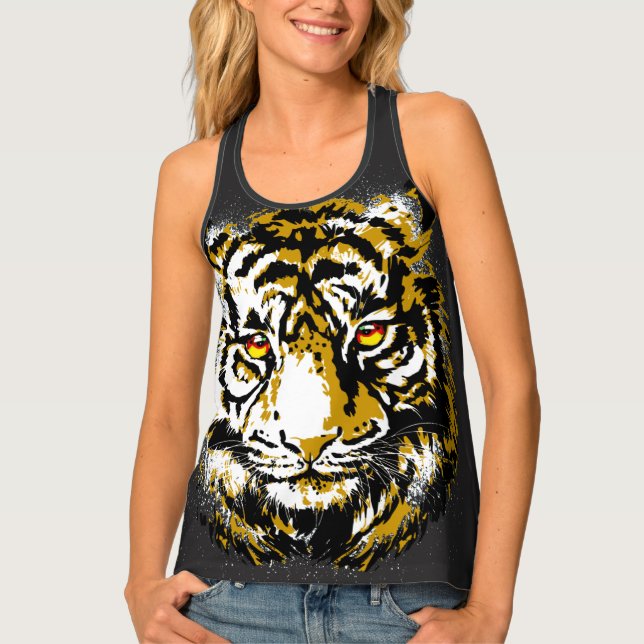 Realistic Tiger - Cool Tiger Head Drawing Tank Top (Front)