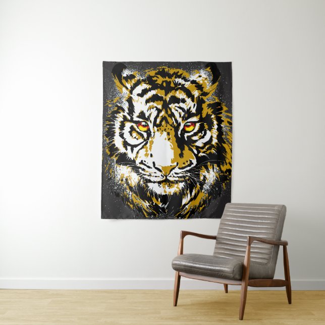 Realistic Tiger - Cool Tiger Head Drawing Tapestry (In Situ)