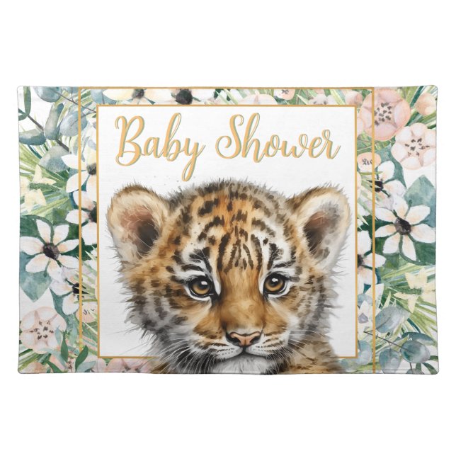 Realistic Tiger Cub Gender Neutral Baby Shower Cloth Placemat (Front)