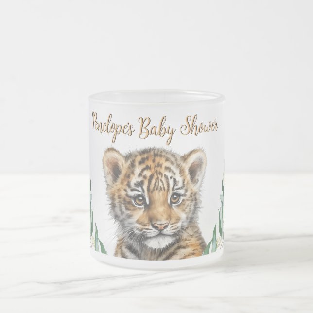 Realistic Tiger Cub Gender Neutral Baby Shower Frosted Glass Coffee Mug (Center)