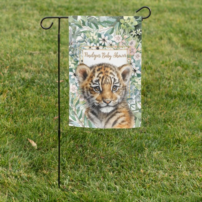 Realistic Tiger Cub Gender Neutral Baby Shower Garden Flag (In SItu)