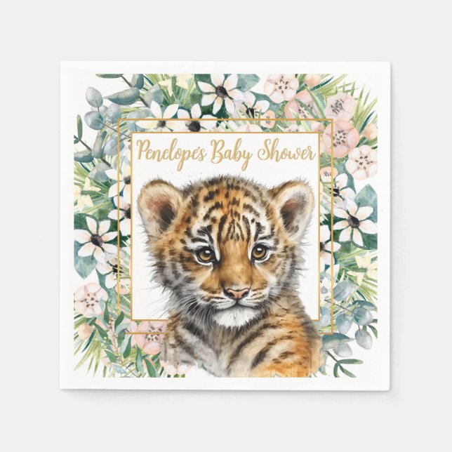 Realistic Tiger Cub Gender Neutral Baby Shower Napkins (Front)