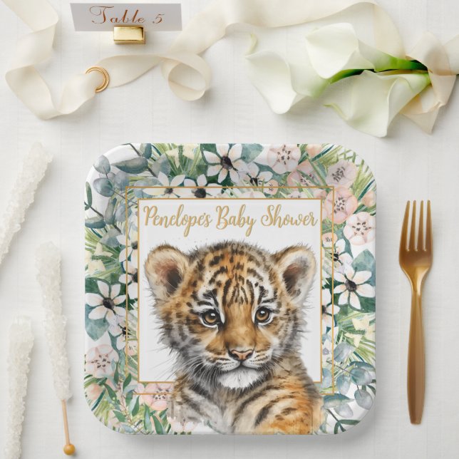Realistic Tiger Cub Gender Neutral Baby Shower Paper Plates (Wedding)