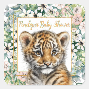 Realistic Tiger Cub Gender Neutral Baby Shower Square Sticker