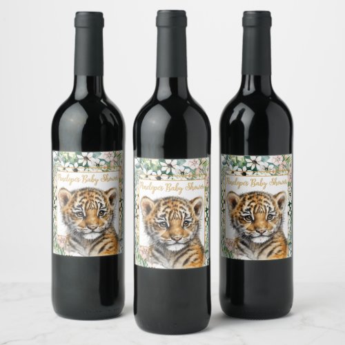Realistic Tiger Cub Gender Neutral Baby Shower Wine Label