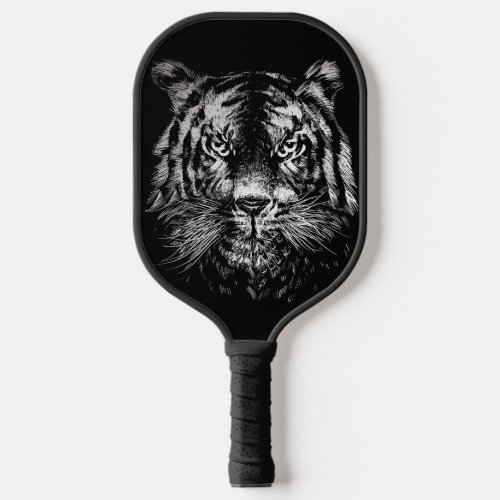  realistic tiger head in monochromatic style pickleball paddle