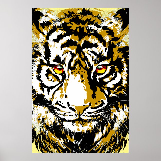 Realistic Tiger Poster - Beige Tiger Head Drawing (Front)