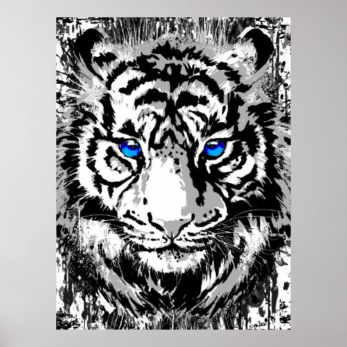 Realistic Tiger Poster _ White Tiger Head