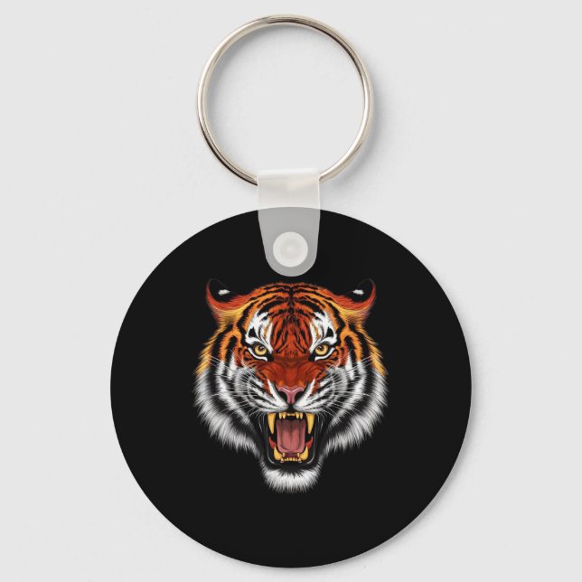 Realistic Tiger Roaring Face Animal Lovers  Keychain (Front)