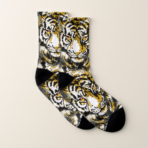 Realistic Tiger Socks _ Cool Tiger Head Drawing