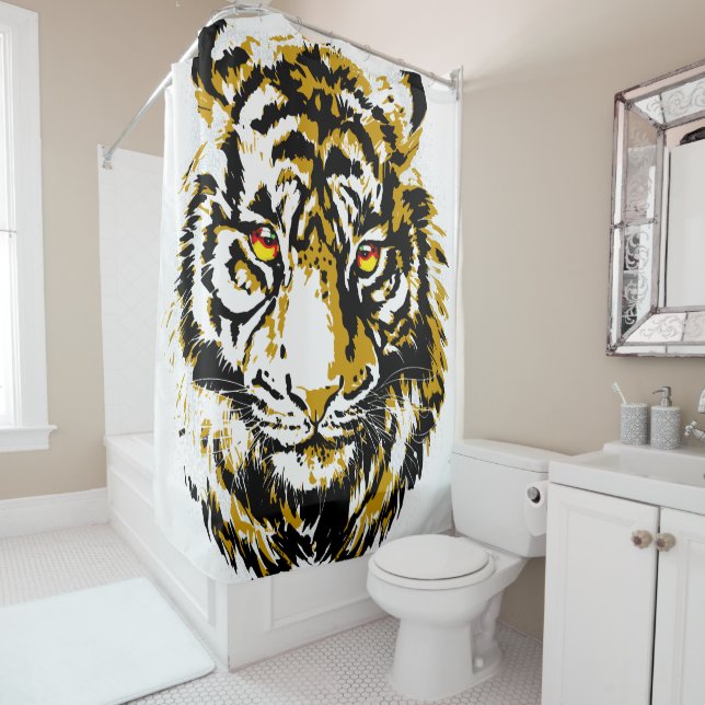 Realistic Tiger - White Tiger Head Drawing Shower Curtain (In Situ)