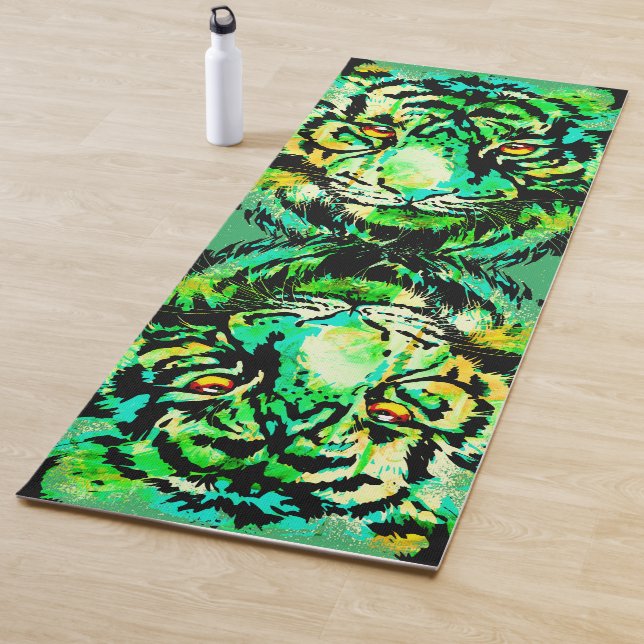 Realistic Tiger Yoga Mat Green - Wildlife Big Cats (In Situ)