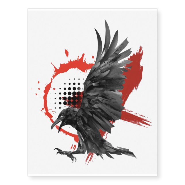 Realistic Trash Polka Crow Temporary Tattoos (Front)