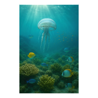 Realistic Underwater Jellyfish in Zakynthos Photo Print