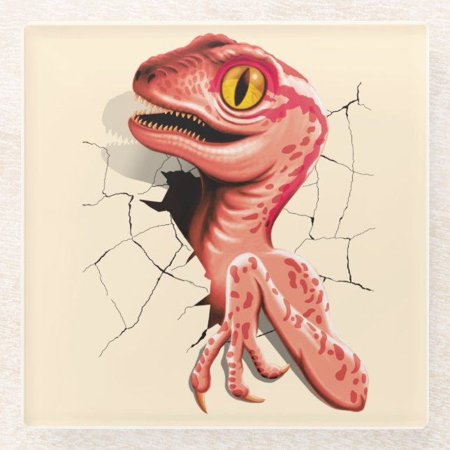 Realistic Velociraptor Dinosaur Hatching Glass Coaster (Front)