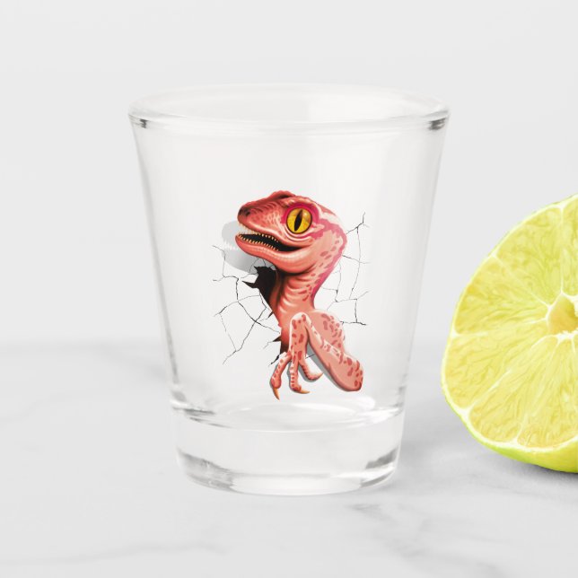 Realistic Velociraptor Dinosaur Hatching Shot Glass (Front)