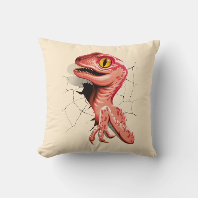Realistic Velociraptor Dinosaur Hatching Throw Pillow (Front)