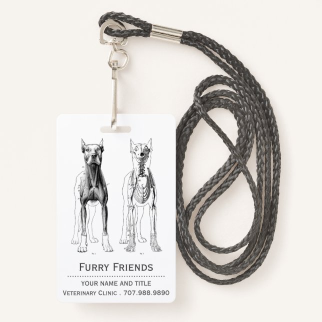 Realistic Veterinarian Anatomical Dogs Badge (Front with Lanyard)