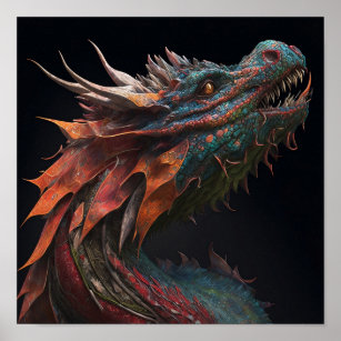 Realistic Vibrant Dragon Art Poster