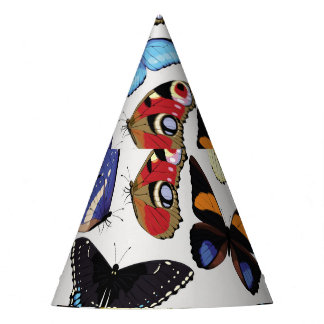Realistic vintage butterflies collection. party hat