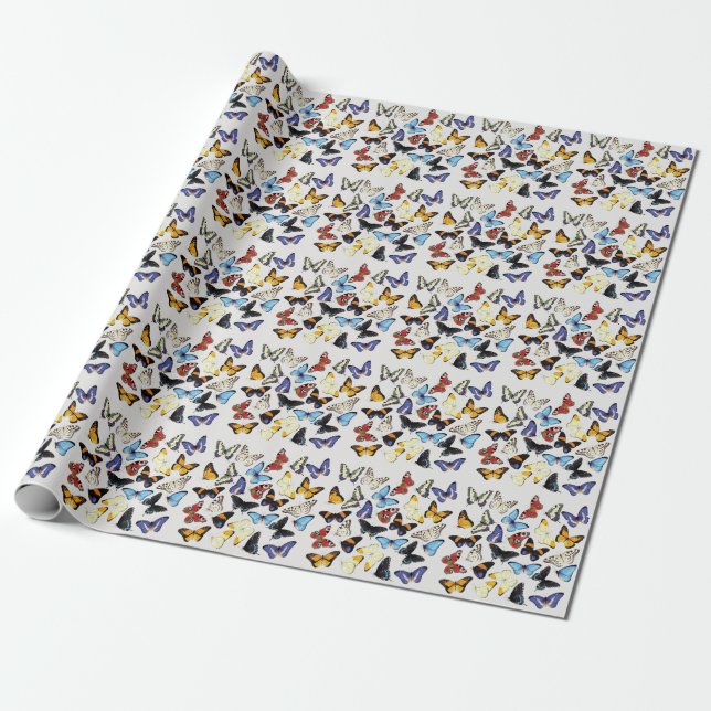 Realistic vintage butterflies collection. wrapping paper (Unrolled)