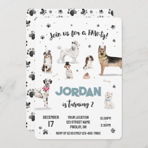 Realistic Watercolor Dogs Birthday Party, Any Age Invitation