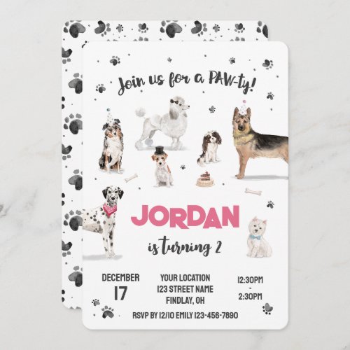 Realistic Watercolor Dogs Birthday Party Any Age Invitation